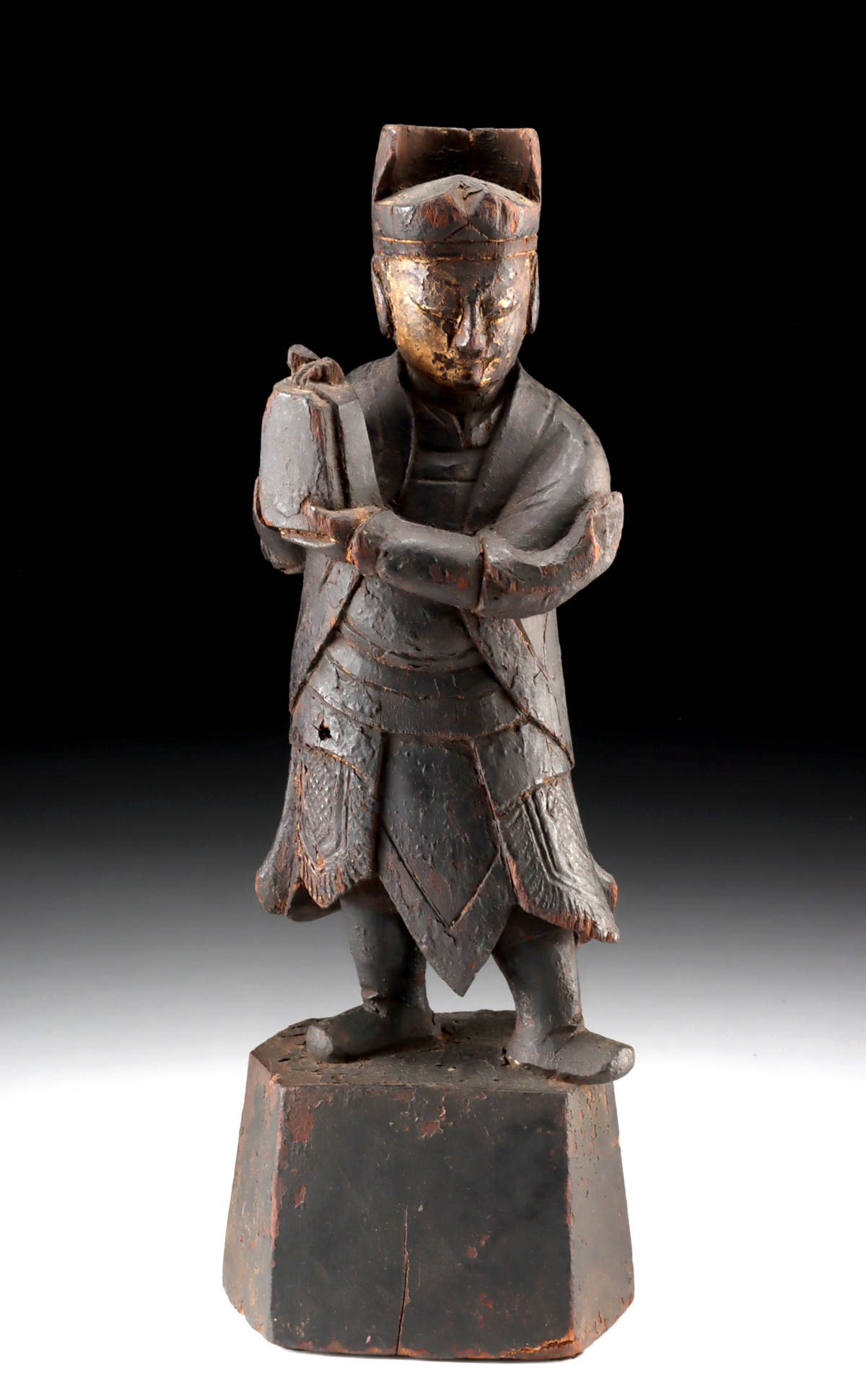 Rare 18th C. Chinese Gilt Wood Attendant with Offering (1 of 3)