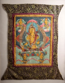 Vibrant Tibetan Thangka of a Compassionate Bodhisattva