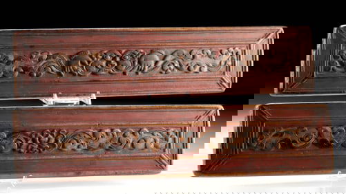 Pair of Tibetan Carved Wood Relief Panels