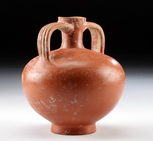 Roman Redware Spouted Vessel, Striated Handles