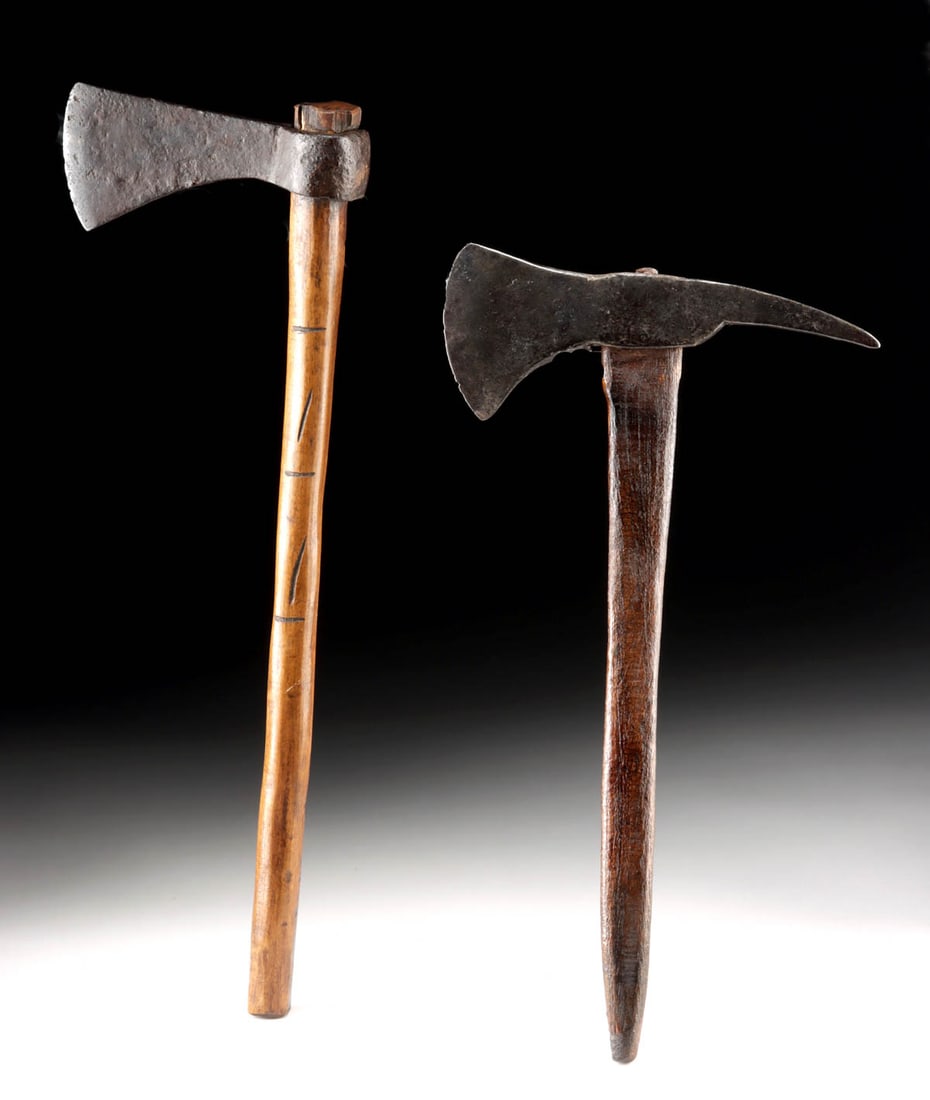 Two 19th C. American Frontier Iron Axes & Wood Shafts (1 of 2)
