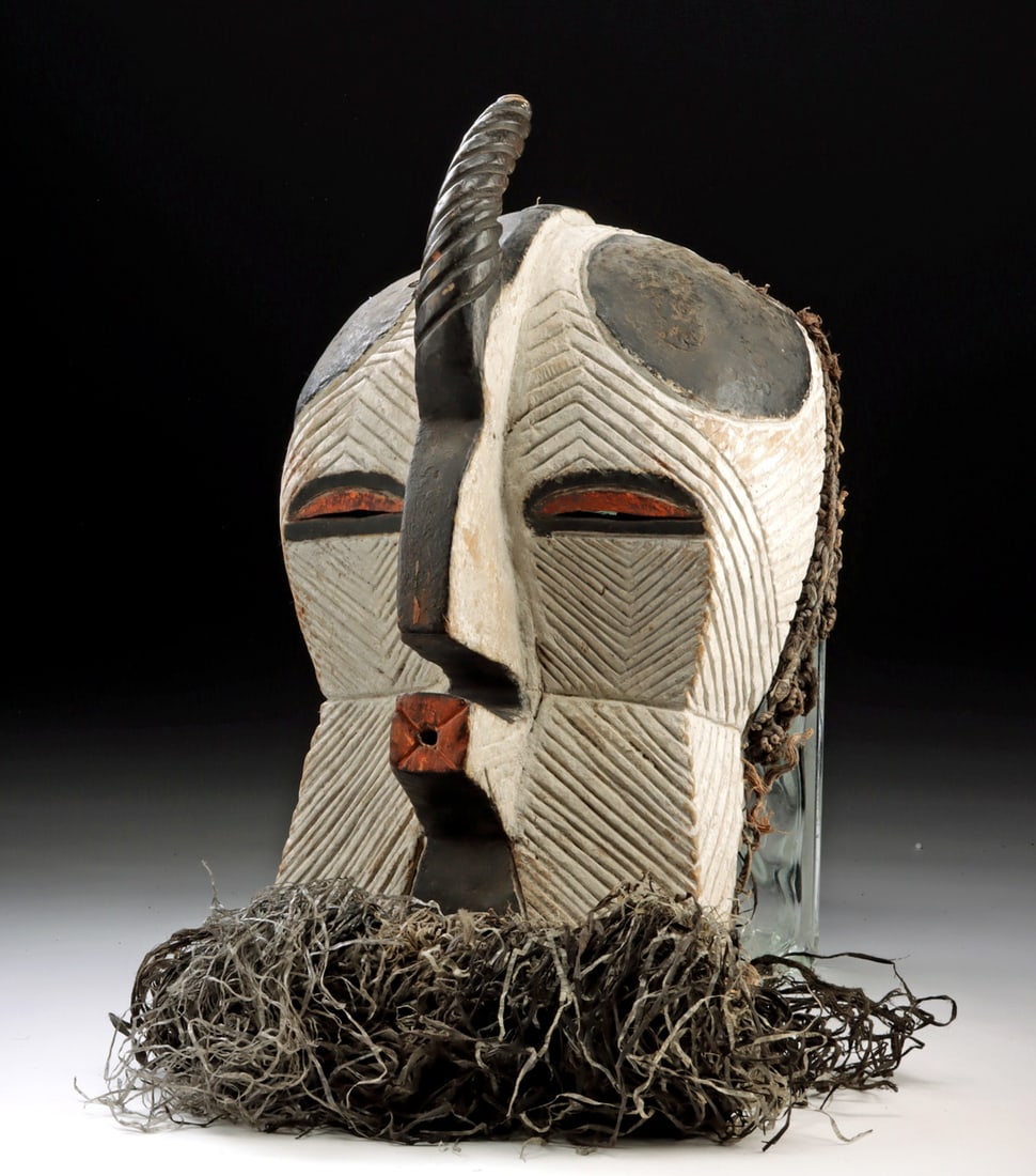 Congolese Kifwebe Ceremonial Mask w/ Raffia Beard (1 of 3)