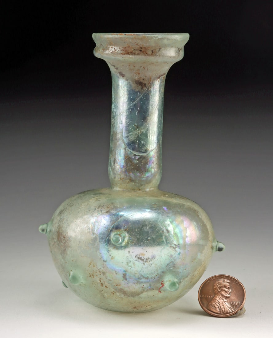 5th C. Byzantine Pale Green Glass Flask with Prunts (1 of 4)