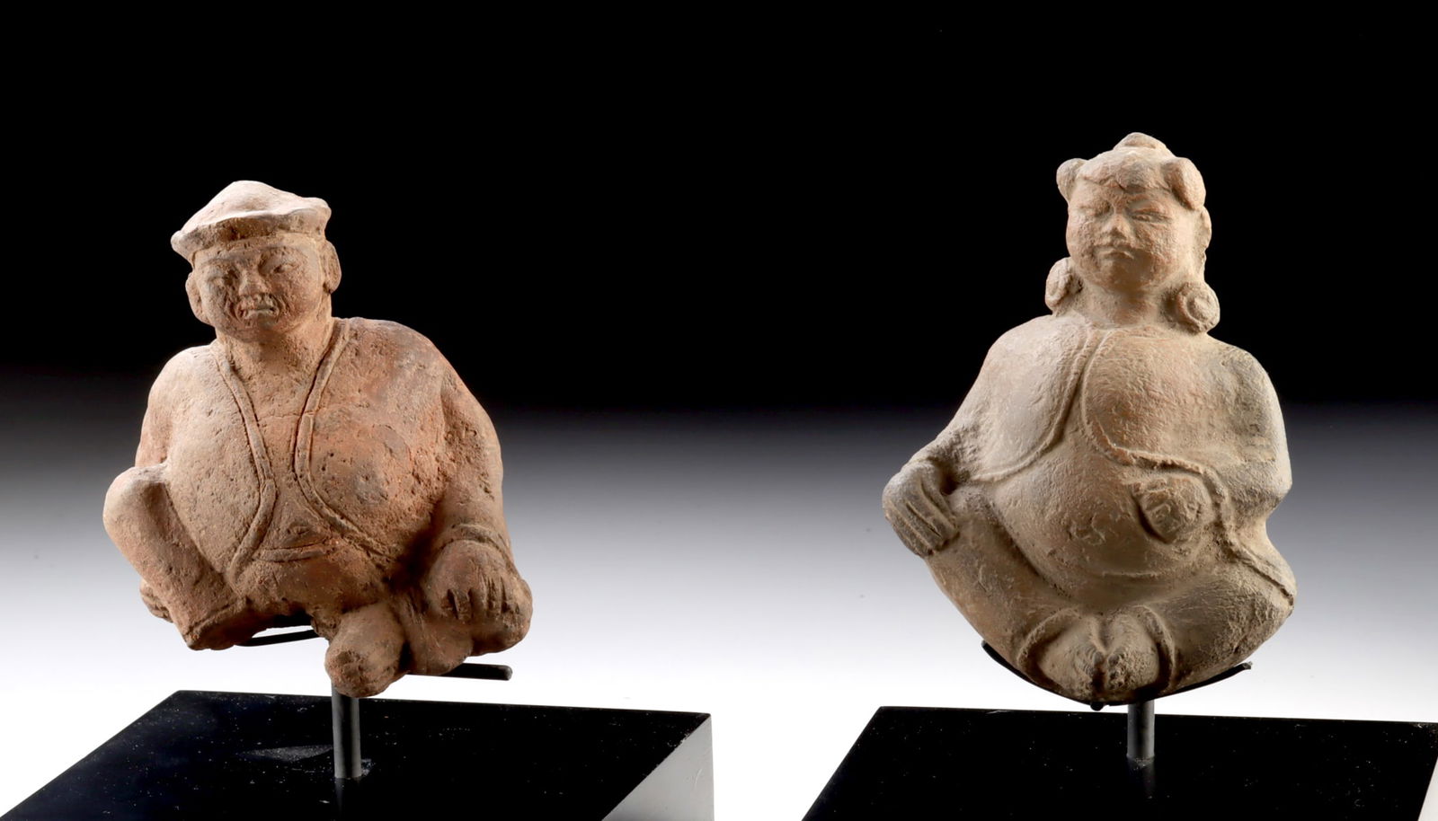 Two Chinese Yuan / Ming Pottery Seated Figures (1 of 3)