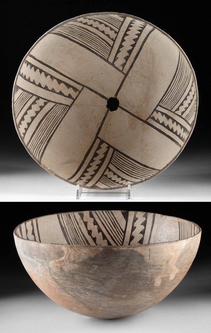 Rare Mimbres Geometric Bowl with Central Kill Hole (1 of 3)