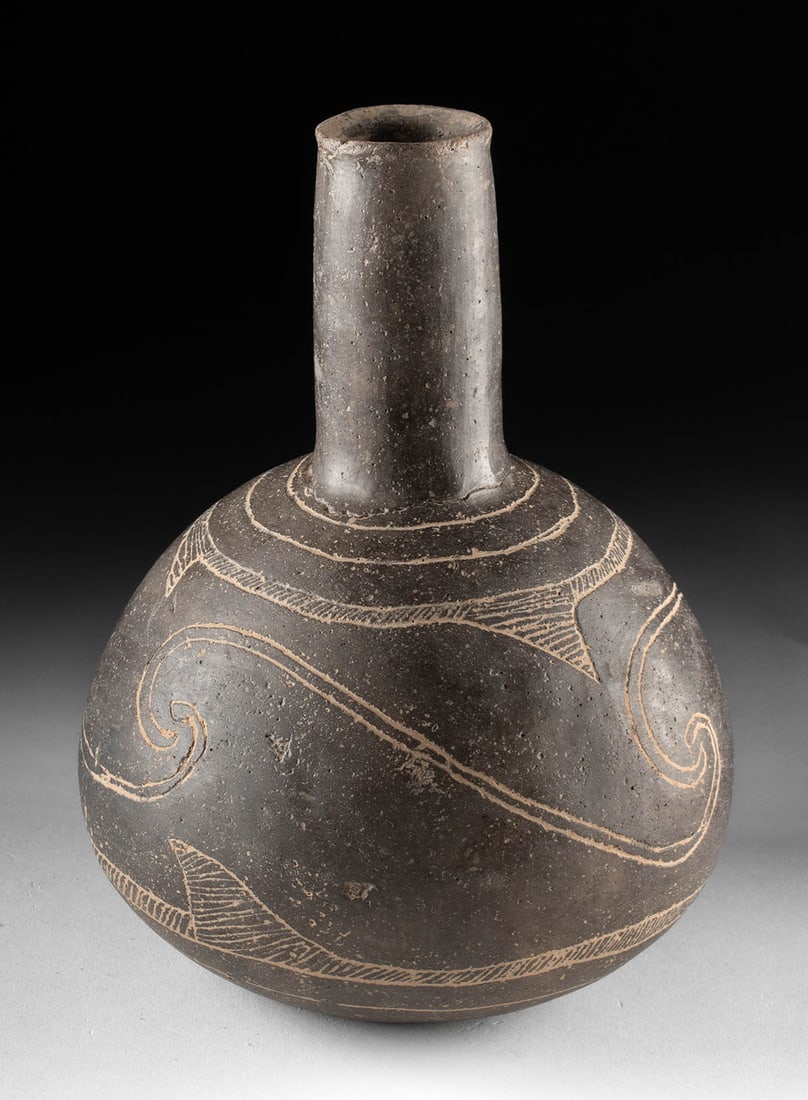 Caddo Engraved Pottery Water Bottle, ex Daniel Wolf (1 of 4)