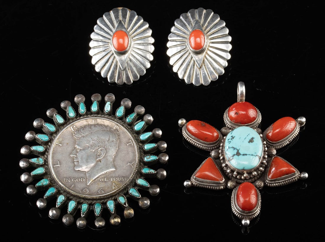 4 Tibetan & Navajo Silver Jewelry - Turquoise & Coral (1 of 2)