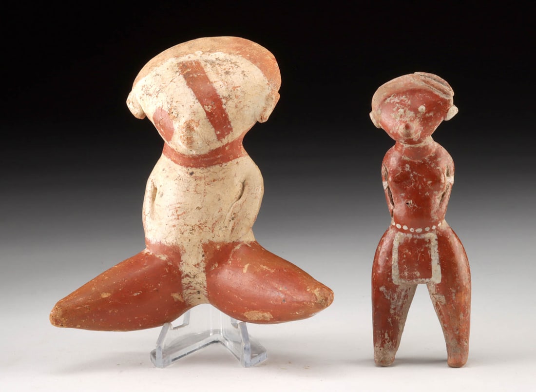 2 Nayarit Chinesco Bichrome Figures - Seated & Standing (1 of 2)