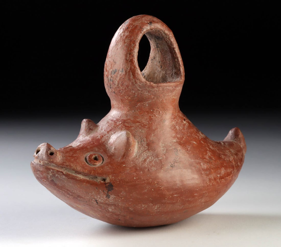 Vicus Redware Peccary Vessel - Ring-Handled Spout Form (1 of 5)