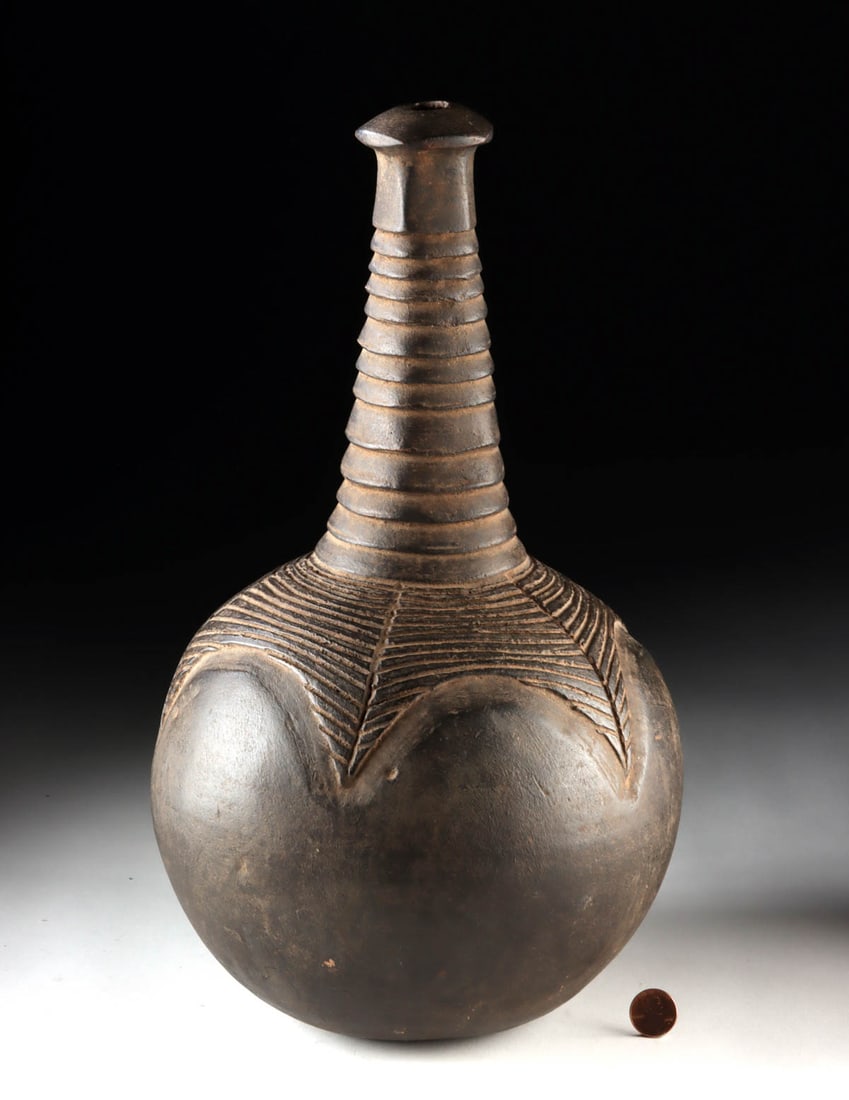 African Djenne Terracotta Vessel w/ Ribbed Neck (1 of 2)