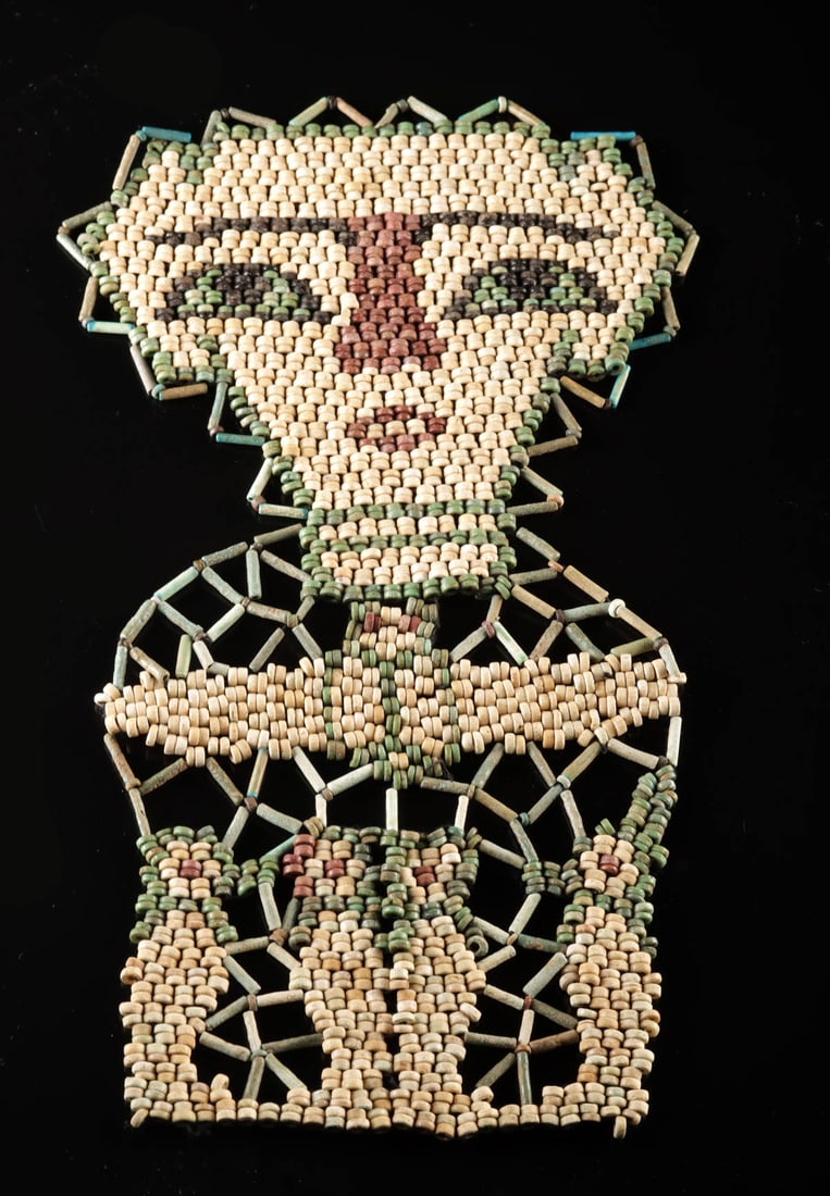 Egyptian Faience Beaded Shroud of Face & Canopic Jars (1 of 2)