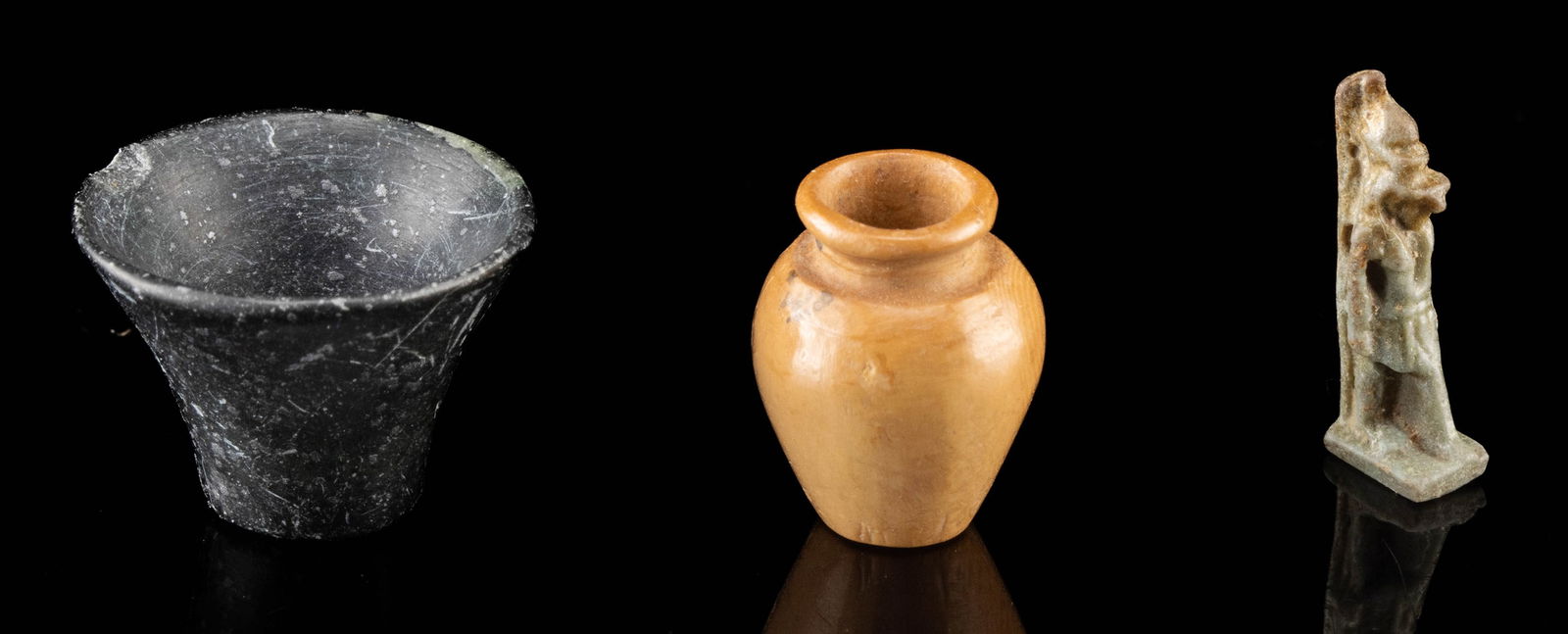 3 Egyptian Miniatures - Ivory, Faience, & Blackware (1 of 3)