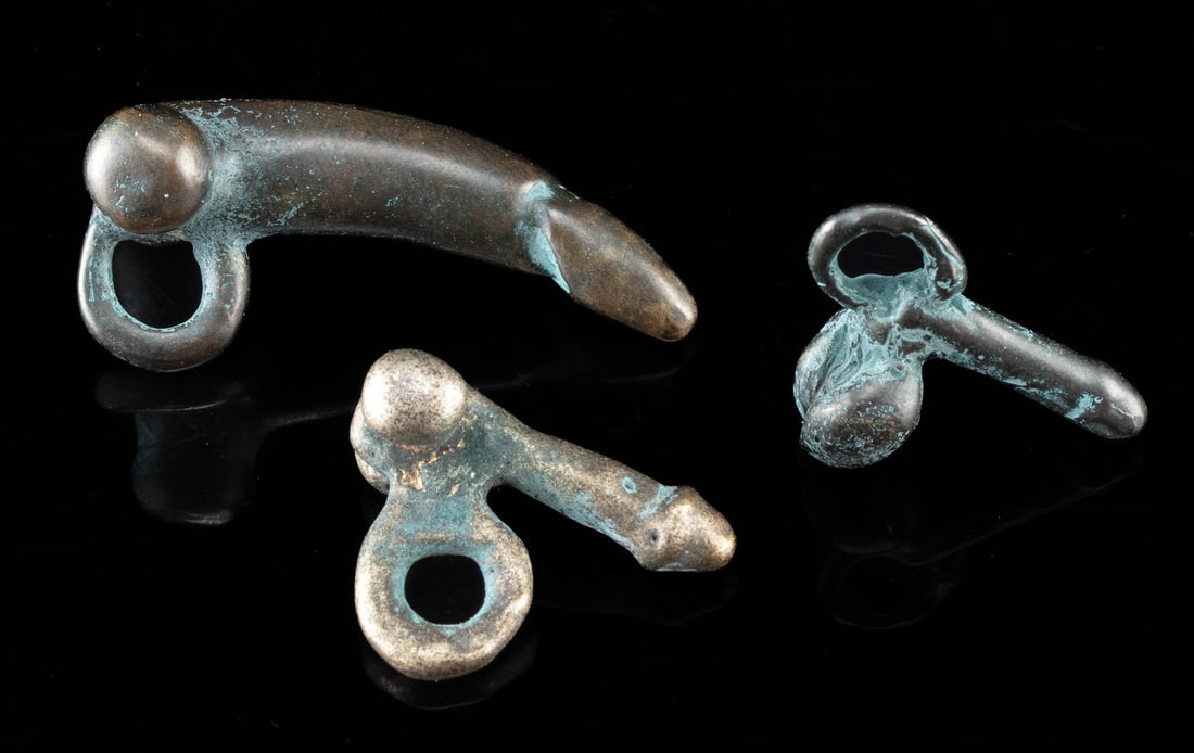 3 Roman Bronze & Silver Phallic Amulets - Fascina (1 of 2)