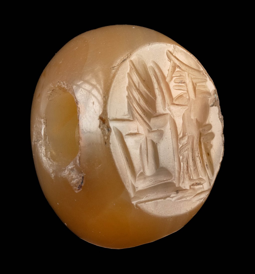 Sasanian Agate Seal Bead Depicting Altar Scene (1 of 2)