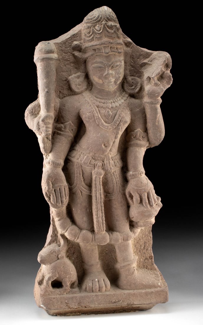 Indian 10th C. Red Sandstone Lord Shiva Stele Panel (1 of 4)