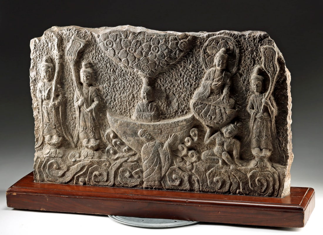 Chinese Ming Stone Panel w/ Buddhist Figural Scene (1 of 4)