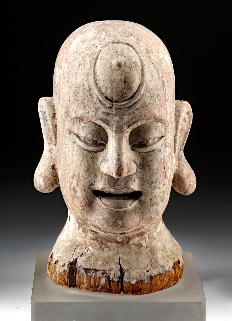 Large Chinese Ming Painted Wood Head of a Lohan (1 of 4)