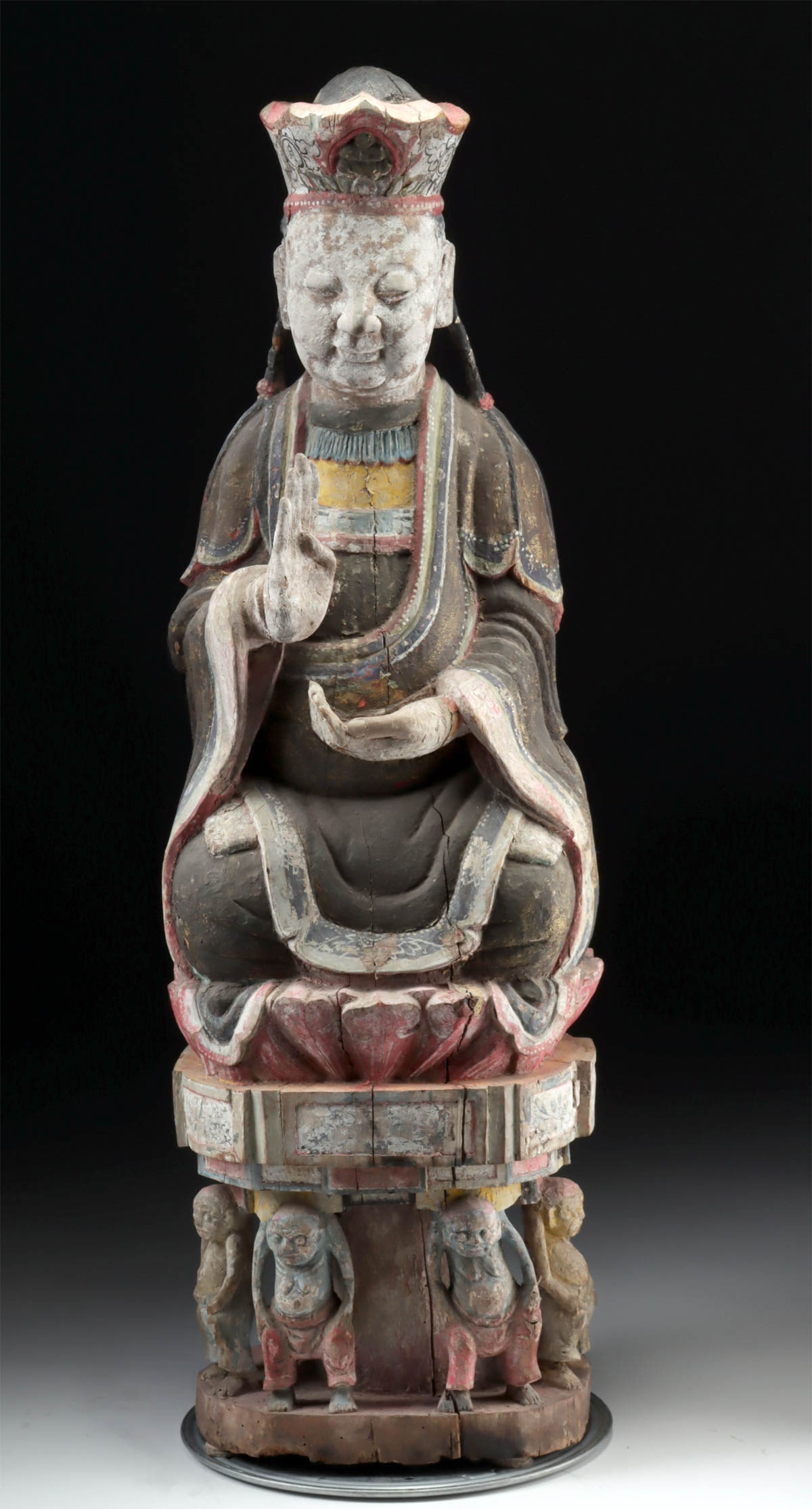 18th C. Chinese Qing Wood Guanyin w/ Demons (1 of 5)