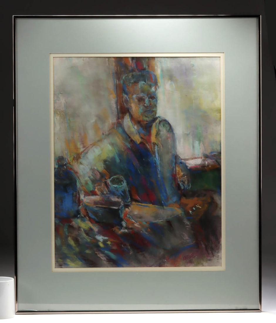 Arthur Knebel Pastel "Traveler" (1991): Arthur Knebel (American, 1925-2013). "Traveler" pastel drawing on paper, 1991. Signed and dated at lower right. A solitary figure emerges from a shifting field of color in "Traveler," a work that feel