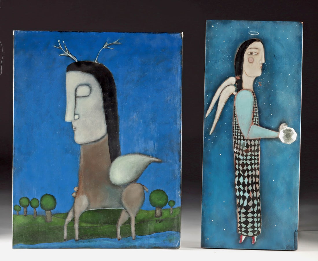 Two Rose Walton Paintings - Angel & Winged Deer (2000) (1 of 3)