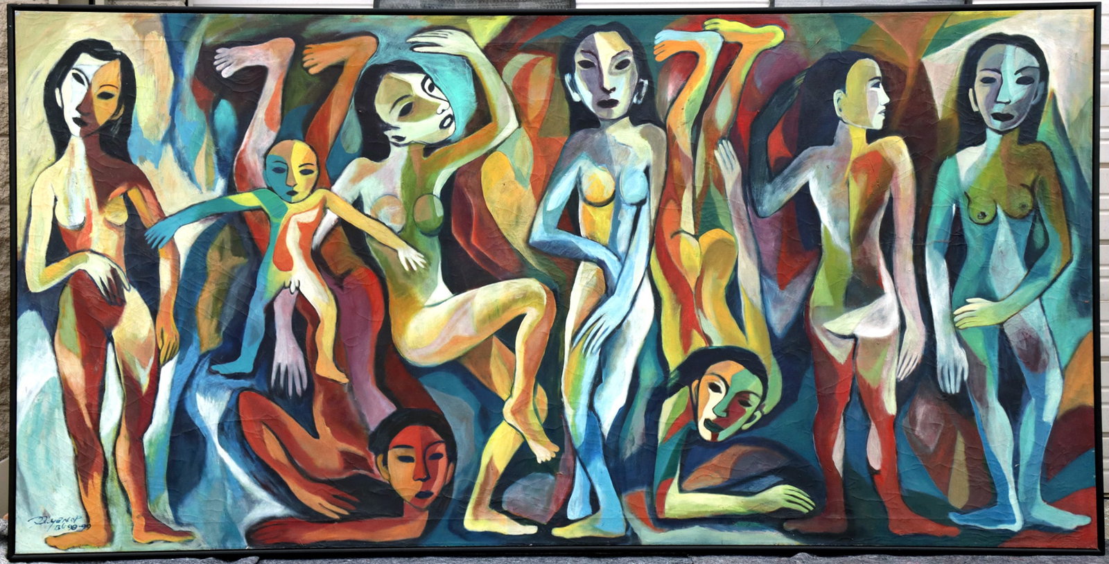 Huge Diyano Purwadi Painting - Expressive Nudes 1998-99: Diyano Purwadi (Indonesian, b. 1971). Untitled (Figures), oil on canvas. Signed and dated at lower left. A large-scale figurative, expressionist painting by contemporary Indonesian artist Diyano Purwa