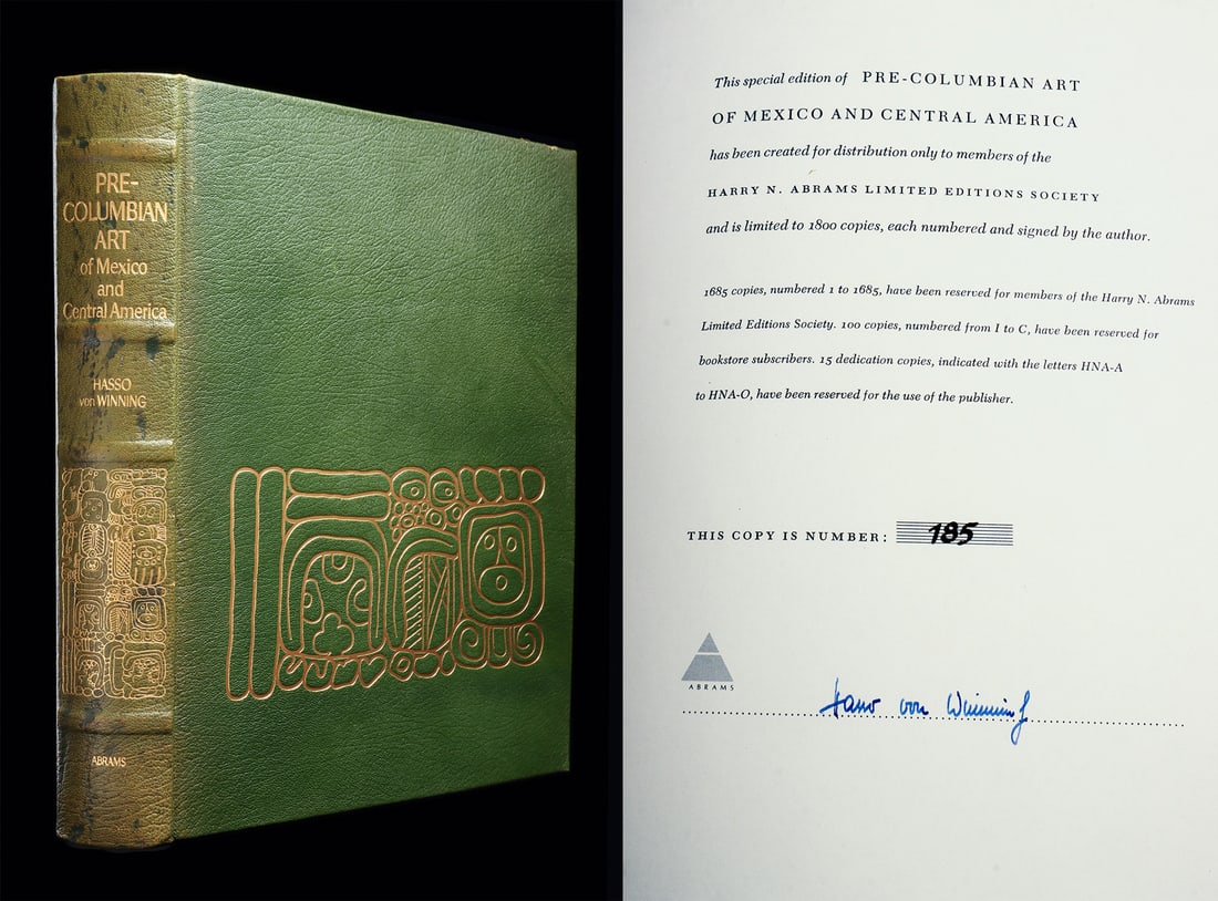 Signed Copy of Hasso Von Winning's "Pre-Columbian Art o: Von Winning, Hasso, "Pre-Columbian Art of Mexico and Central America", Special edition copy #185, signed, with original dust cover, HC in color and b&w; Provenance: All items legal to buy/sell under