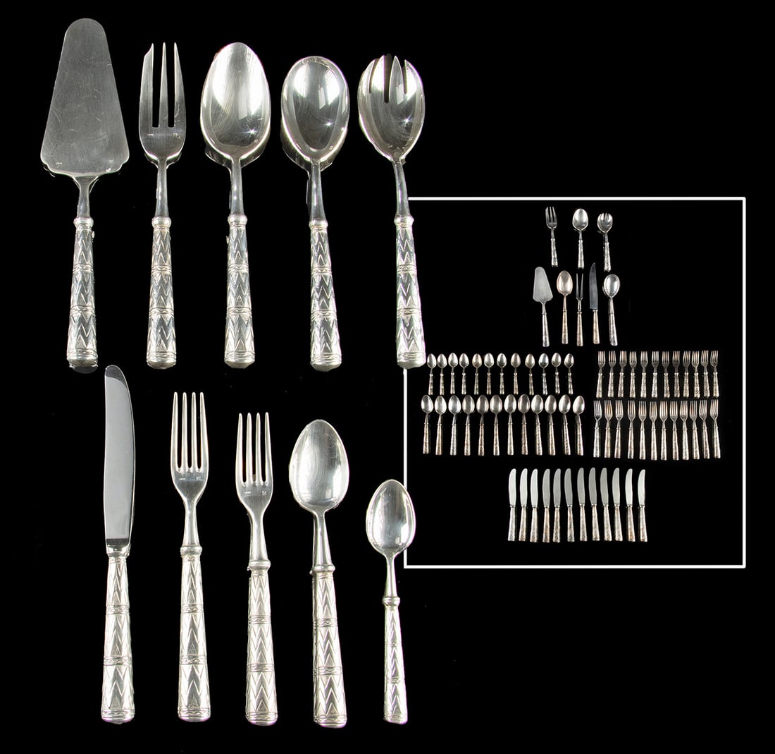 French Chambly Arlequin Sterling Silver Flatware 69 pcs (1 of 10)