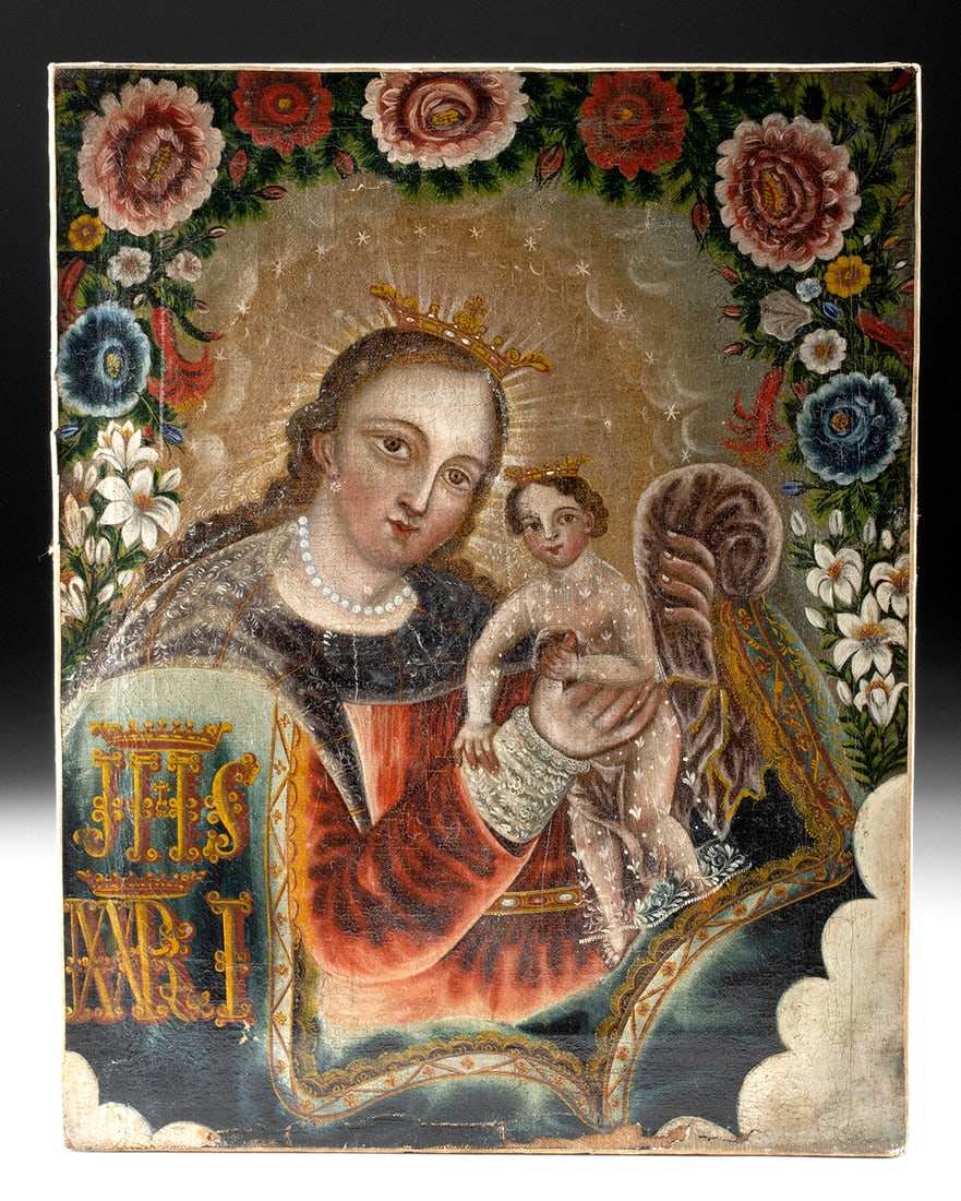 19th C. Spanish Colonial Retablo - N.S. del Refugio (1 of 3)
