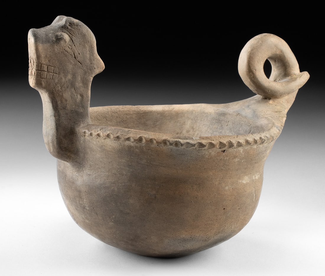 Mississippian Pottery Cat Serpent Effigy Vessel (1 of 3)