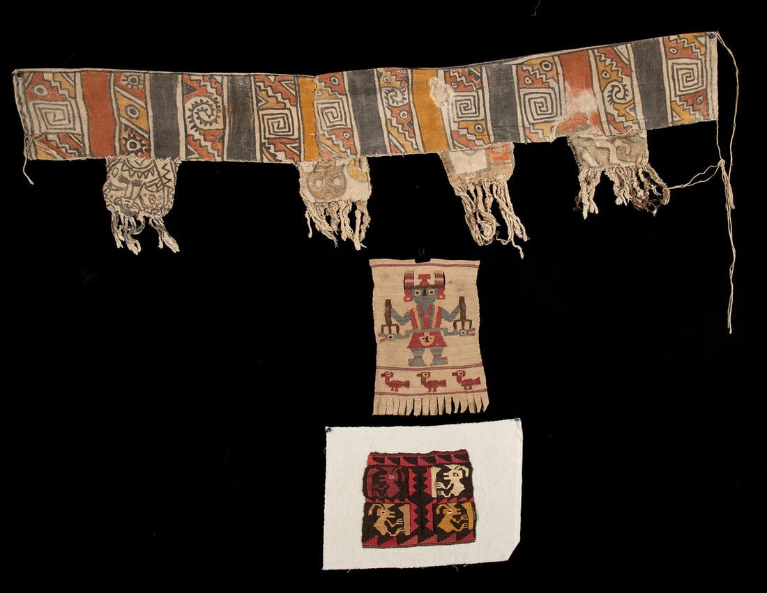 3 Chancay Painted Cotton & Slit Tapestry Wool Textiles (1 of 5)