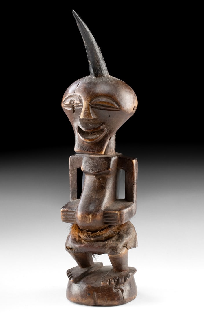Congo Songye Nkisi Male Spirit Figure w/ Fur & Horn (1 of 3)