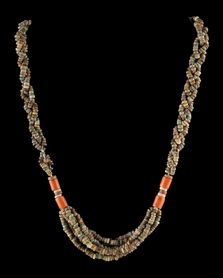 Ancient Egyptian Faience & Coral Bead Necklace (1 of 2)