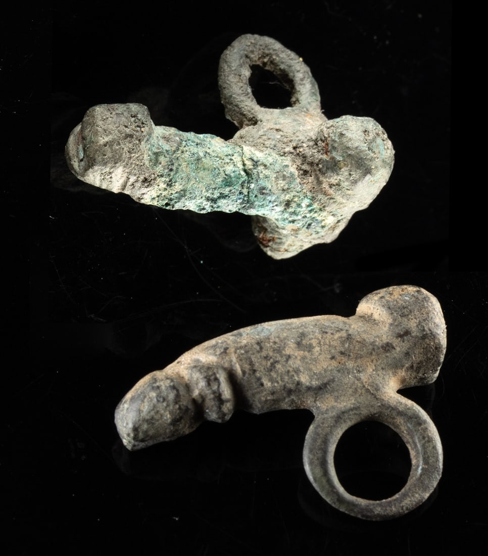 Two Roman Bronze Fascinum Phallus Pendants (1 of 2)
