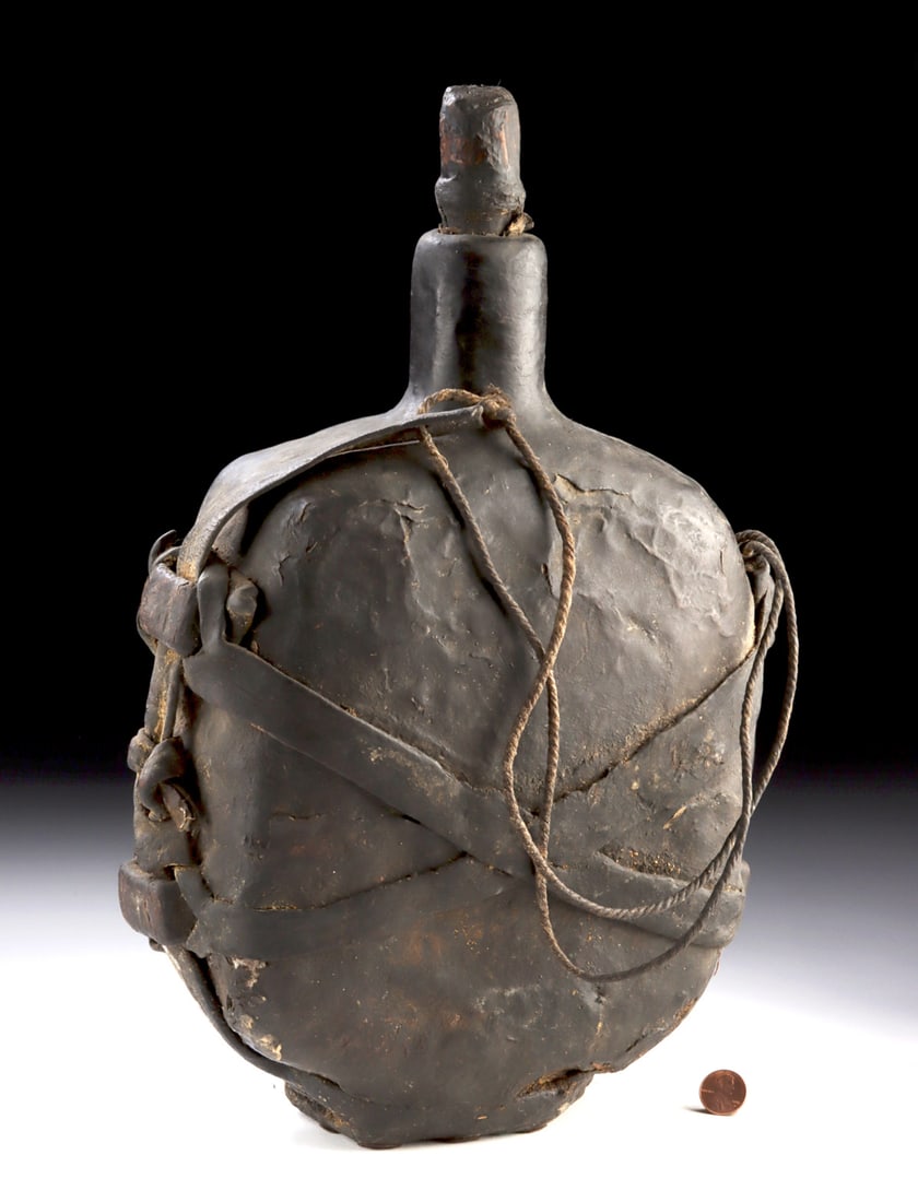 19th C. Mongolian Leather Wrapped Travel Flask (1 of 3)
