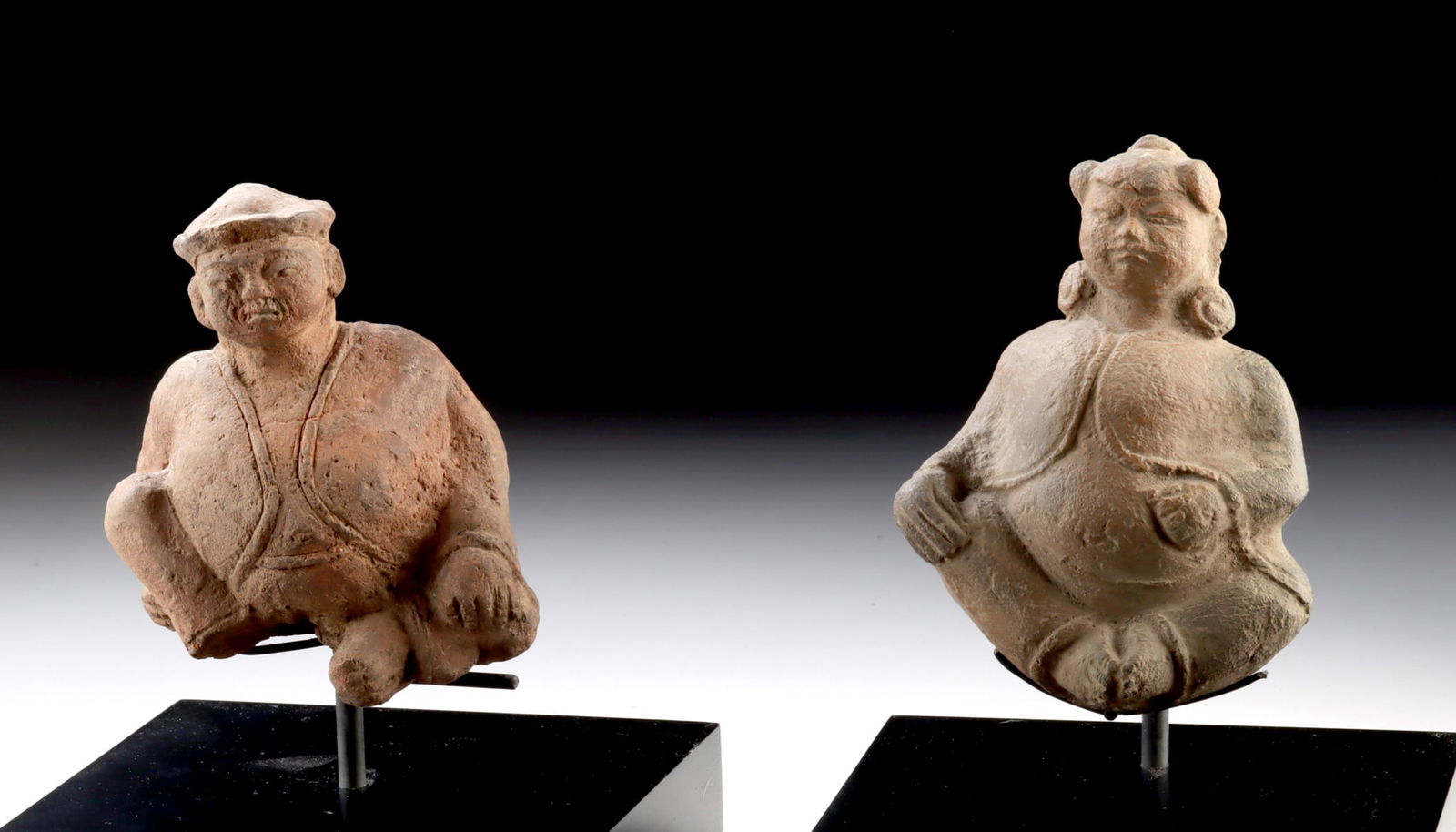 Two Chinese Yuan / Ming Pottery Seated Figures (1 of 3)