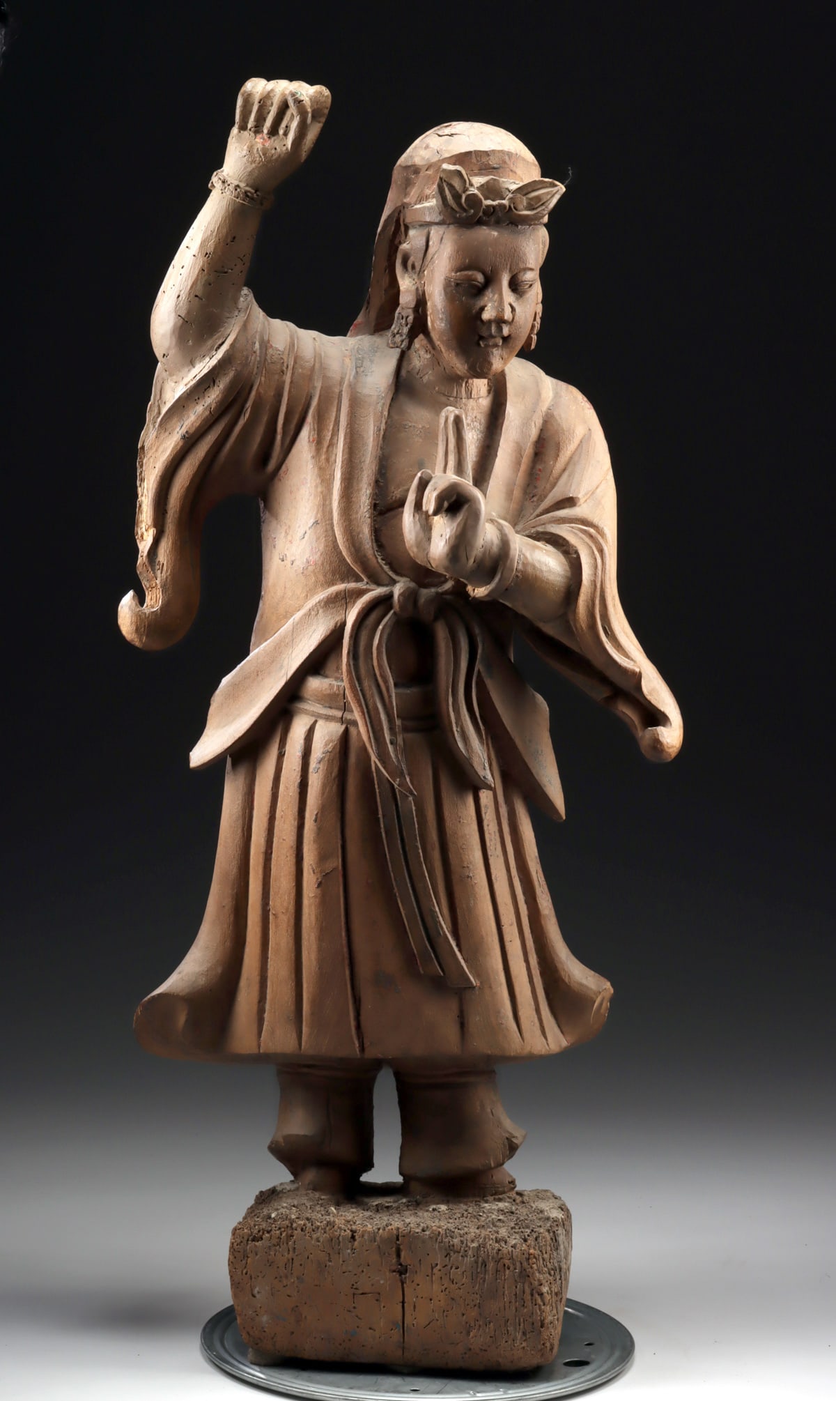 Ming/Qing Wood Guardian Figure - Ritual "Sword Gesture" (1 of 4)