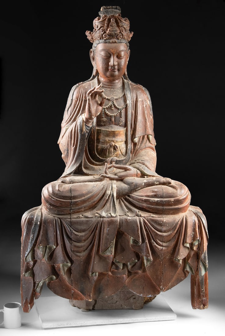 Monumental 17th C. Chinese Wood Sculpture of Guanyin (1 of 5)