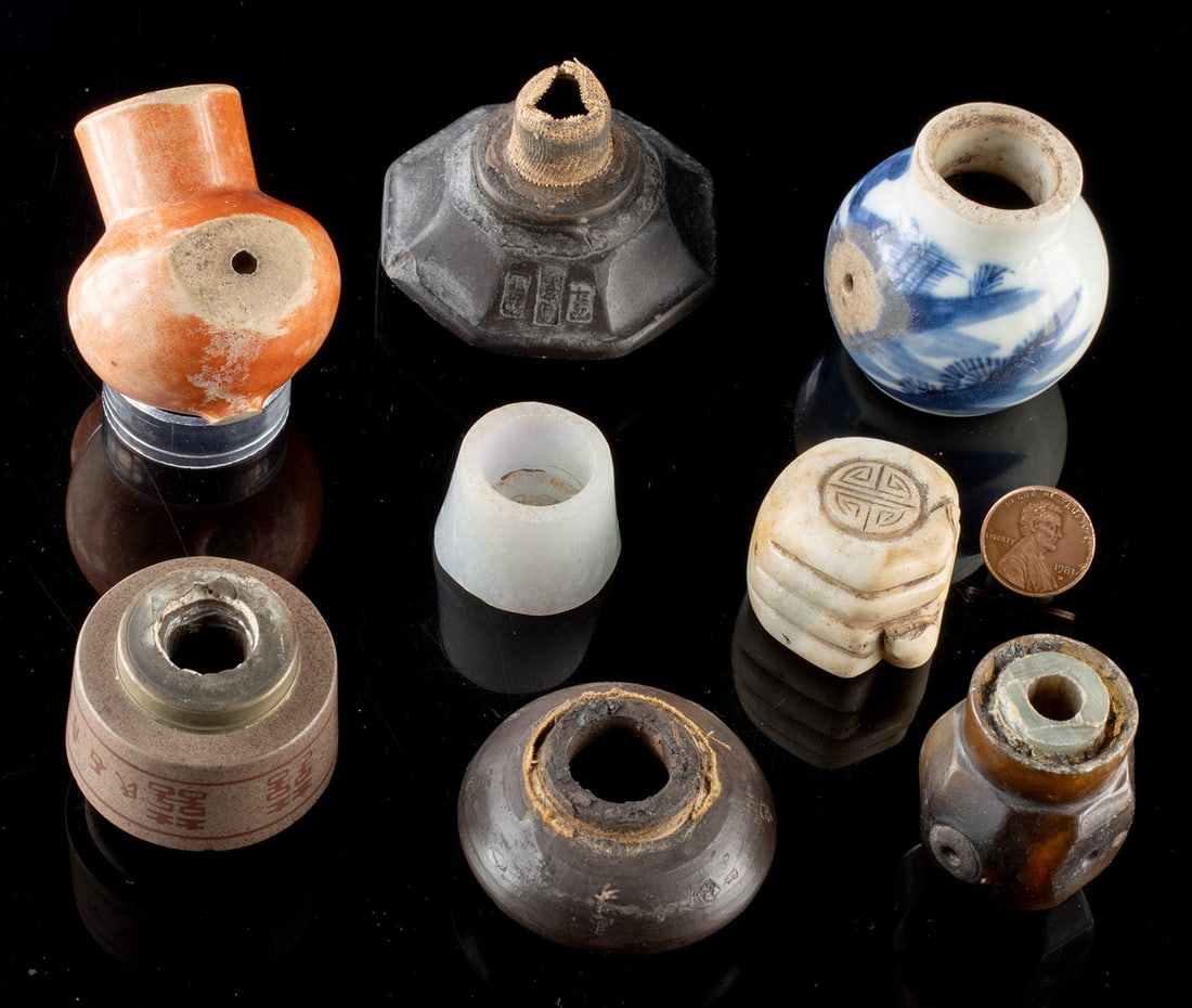 Eight 19th C. Chinese Porcelain & Stone Pipe Bowls (1 of 1)