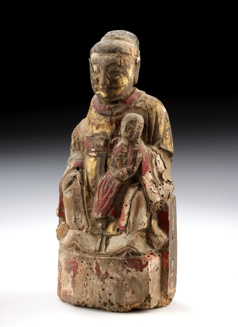 Qing Dynasty Gilt Wood Figure of Child-Bringing Guanyin (1 of 4)