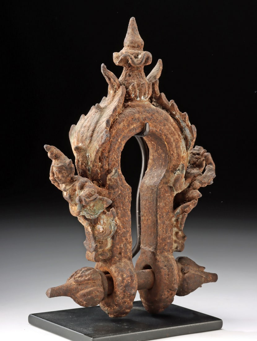 Myanmar Iron Temple Bell Hanger Mythic Kinnari Figures (1 of 3)