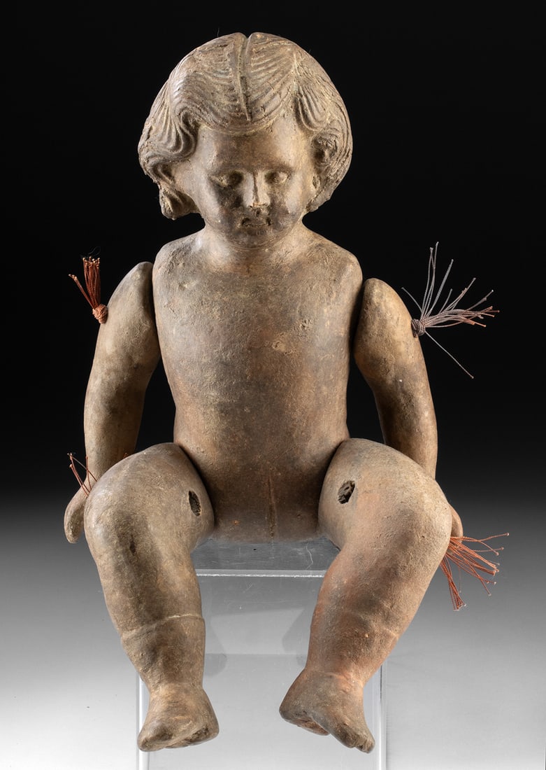 Mexican Celaya Terracotta Lupita Doll Mold: Latin America, Mexico, Celaya, Guanajuato, ca. early 20th century CE. A singular and delightfully eccentric terracotta Lupita doll mold from Celaya, capturing the playful spirit of Mexican folk tradit