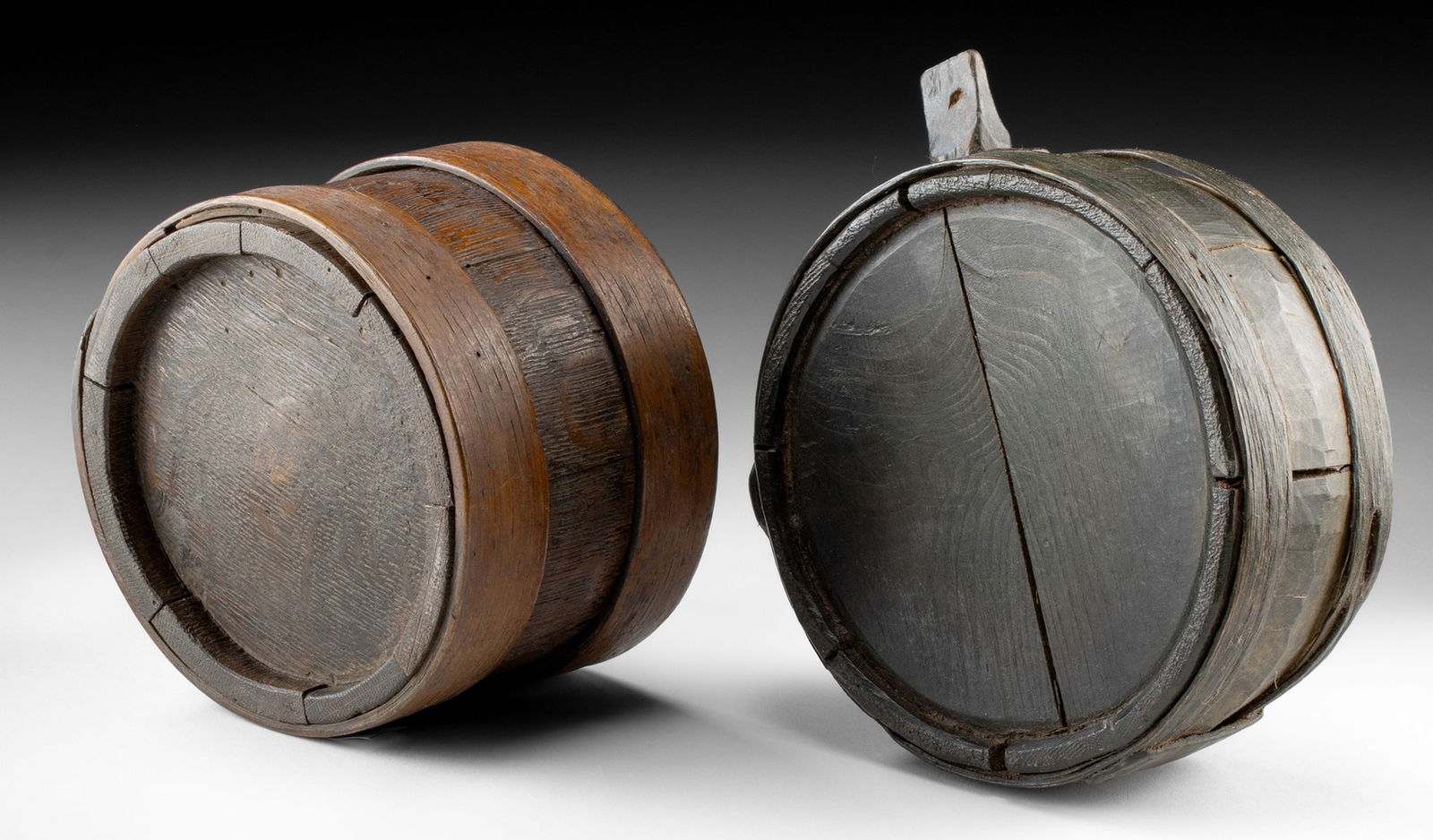 Two 19th C. Wooden Staved Costrel Travel Canteens (1 of 2)