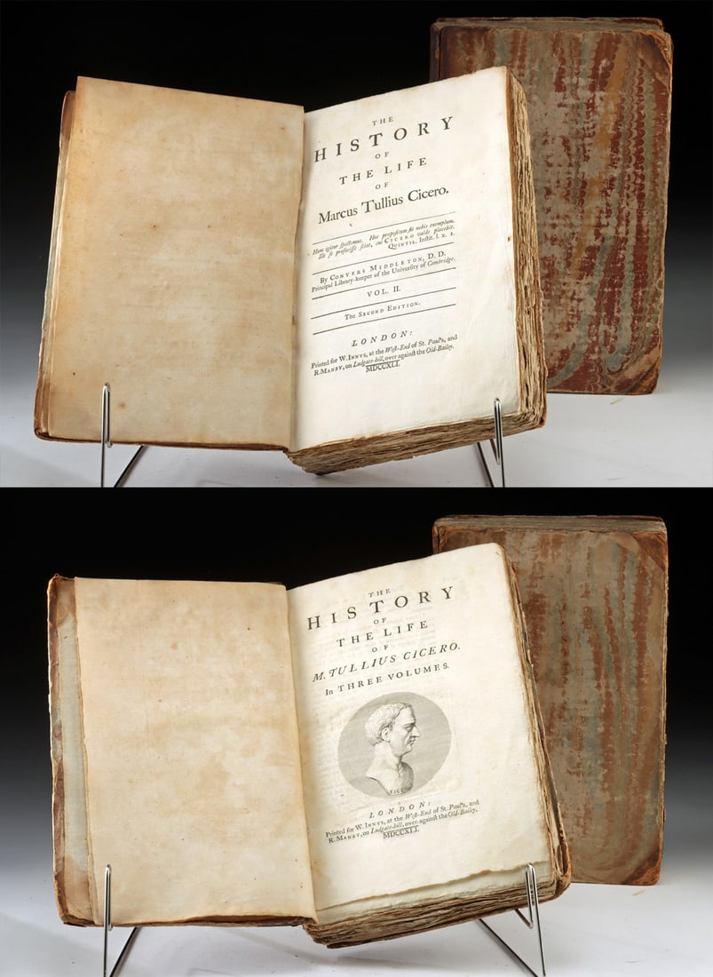 2 Vols of The History of the Life of Cicero (1741): "The History of the Life of Marcus Tullius Cicero" by Conyers Middleton. London: W. Innys and R. Manby, 1741. Volumes I and II from the Second Edition. First published in 1741, Conyers Middleton's "Th