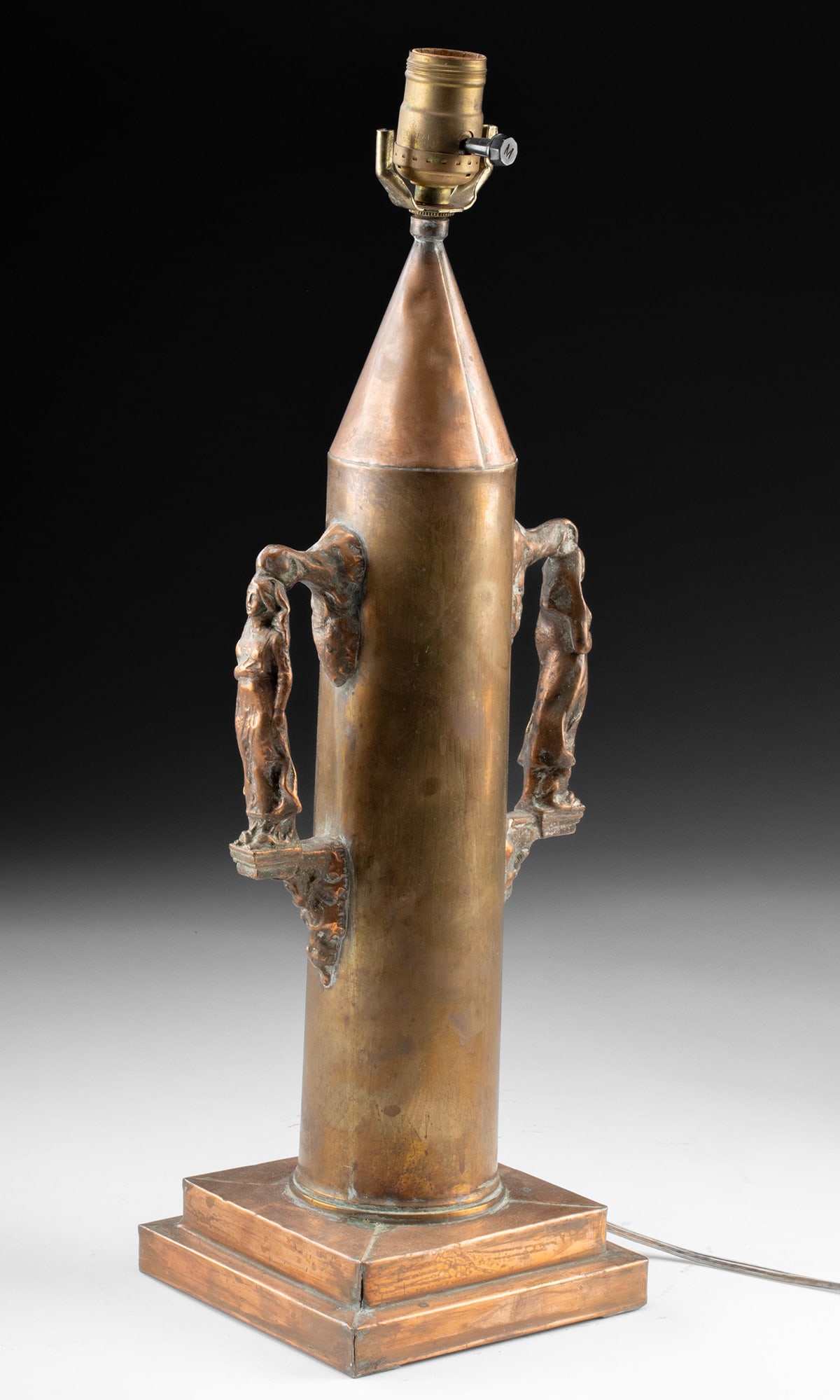WWI Trench Art Shell Lamp with Figural Handles (1 of 3)