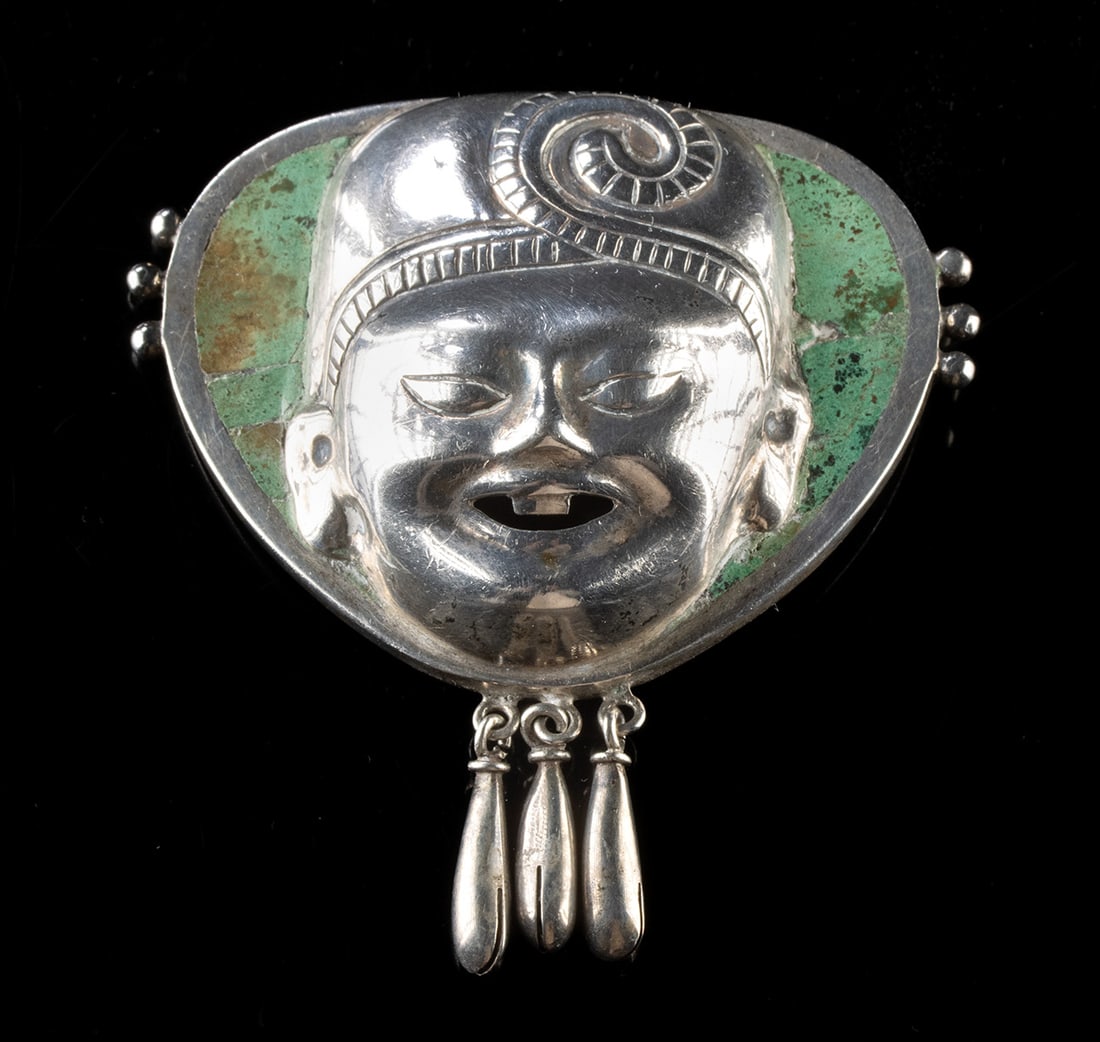 William Spratling Sterling Silver Veracruz Face Brooch (1 of 4)