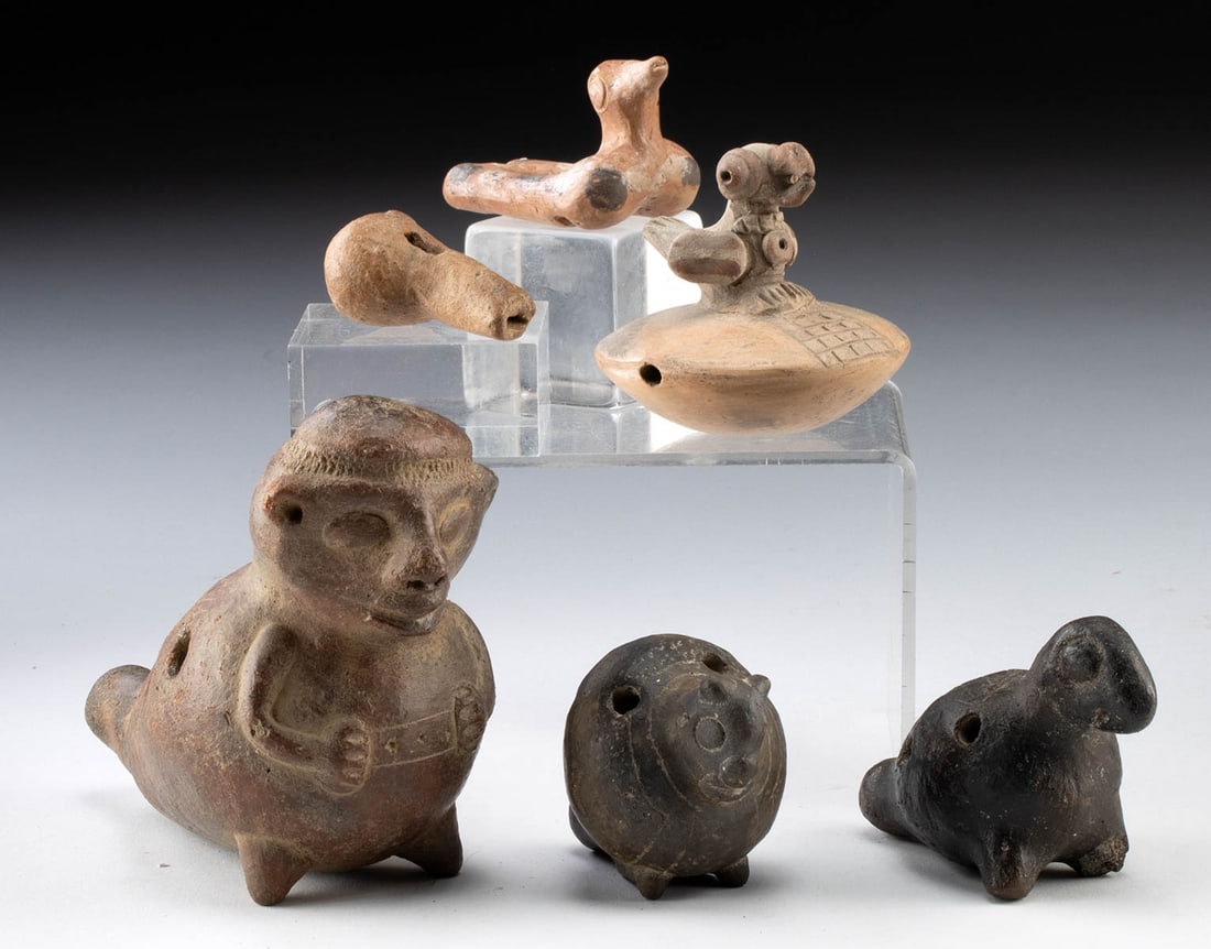 6 Costa Rican Pottery Whistles - Animal Forms (1 of 2)