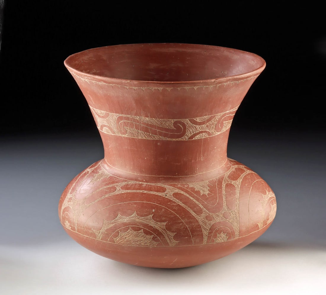 Caddo Avery Engraved Redware Pottery Jar w/ Flared Rim (1 of 4)