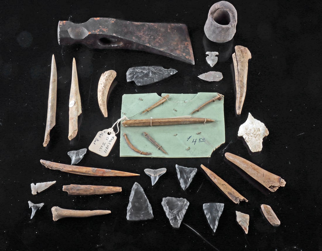 Native American Artifacts, Shark Teeth & Iron Axe (1 of 1)