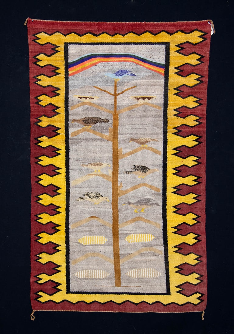 Vibrant Navajo Woven Wool Rug, "Tree of Life" Motif (1 of 2)