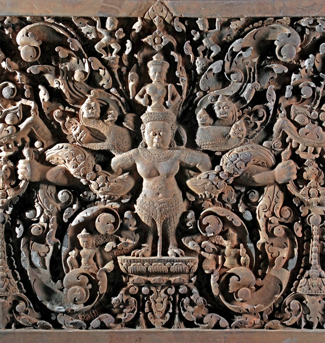 Large Cambodian Stone Lintel - Vishnu on Garuda - 3